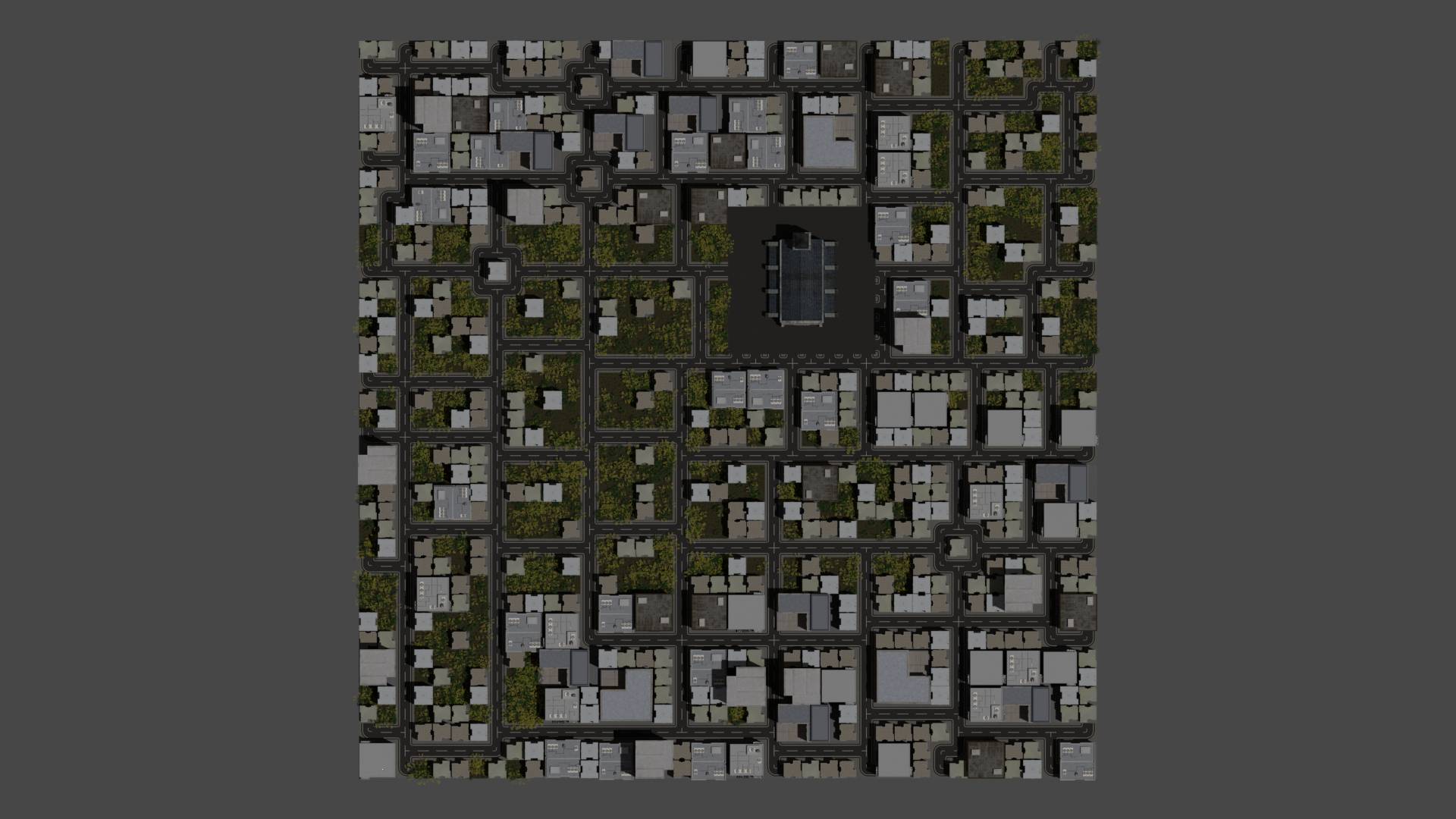 Top Down view of Generated City rendered in 2D Orthographic